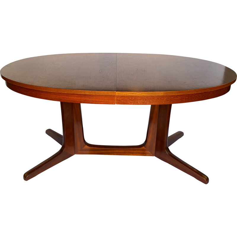 Mesa extensível oval redonda folheada a teca vintage, 1960