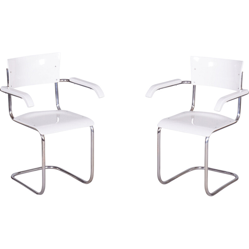 Pair of vintage Bauhaus armchairs in chrome steel by Mart Stam, Germany 1930
