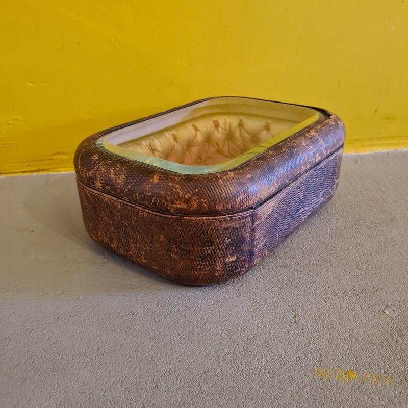 Vintage jewelry box covered in leather, France 1900