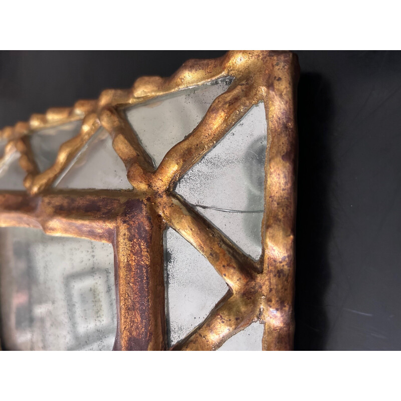 Miroir vintage à parclose en bois et plâtre doré