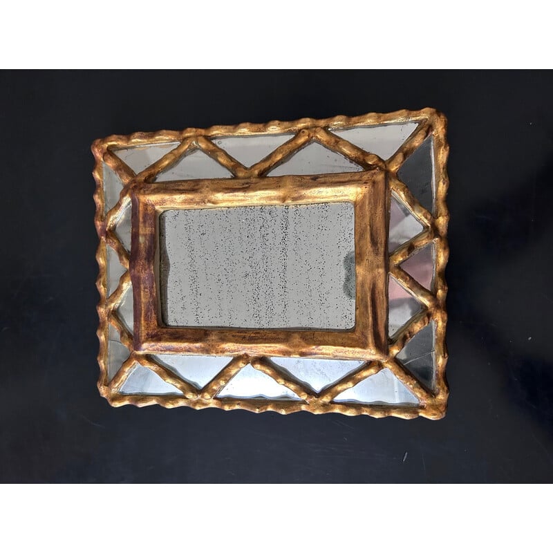 Vintage mirror with wooden bead and gilded plaster