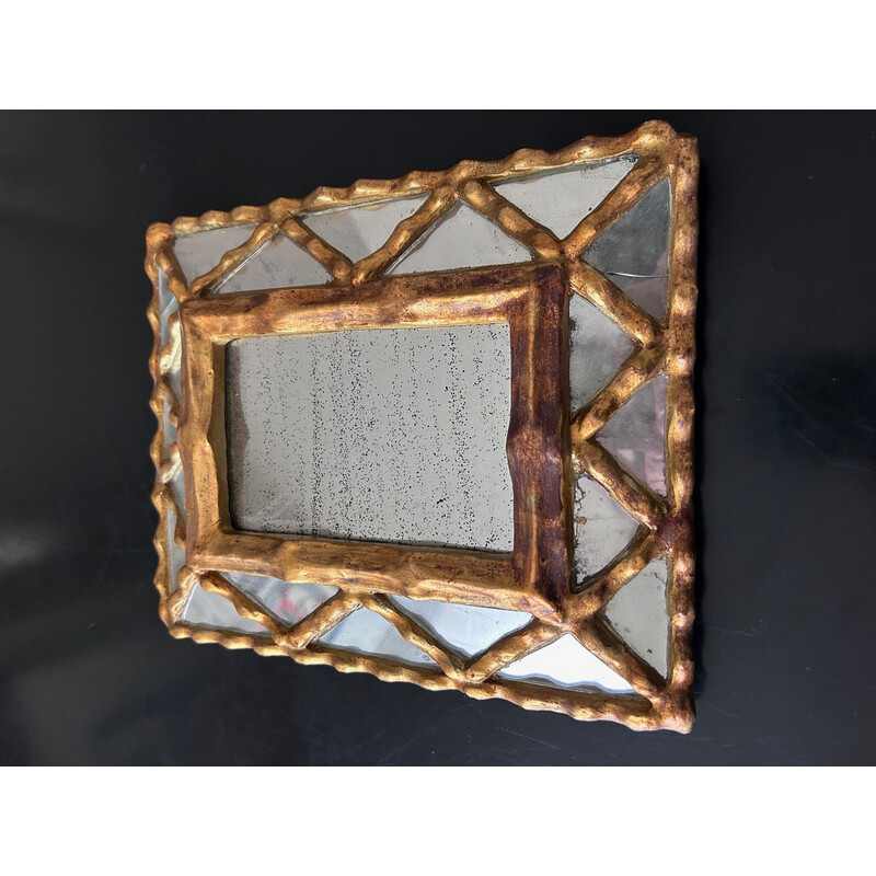 Vintage mirror with wooden bead and gilded plaster