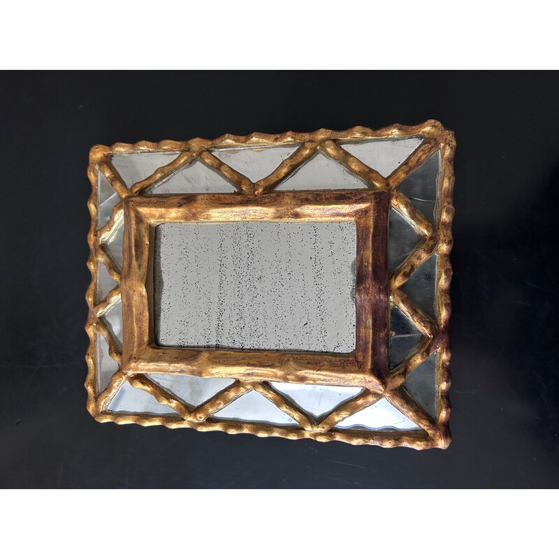 Miroir vintage à parclose en bois et plâtre doré