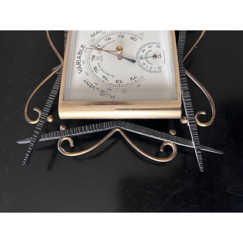 Vintage barometer van smeedijzer en messing voor Naudet, Frankrijk 1950