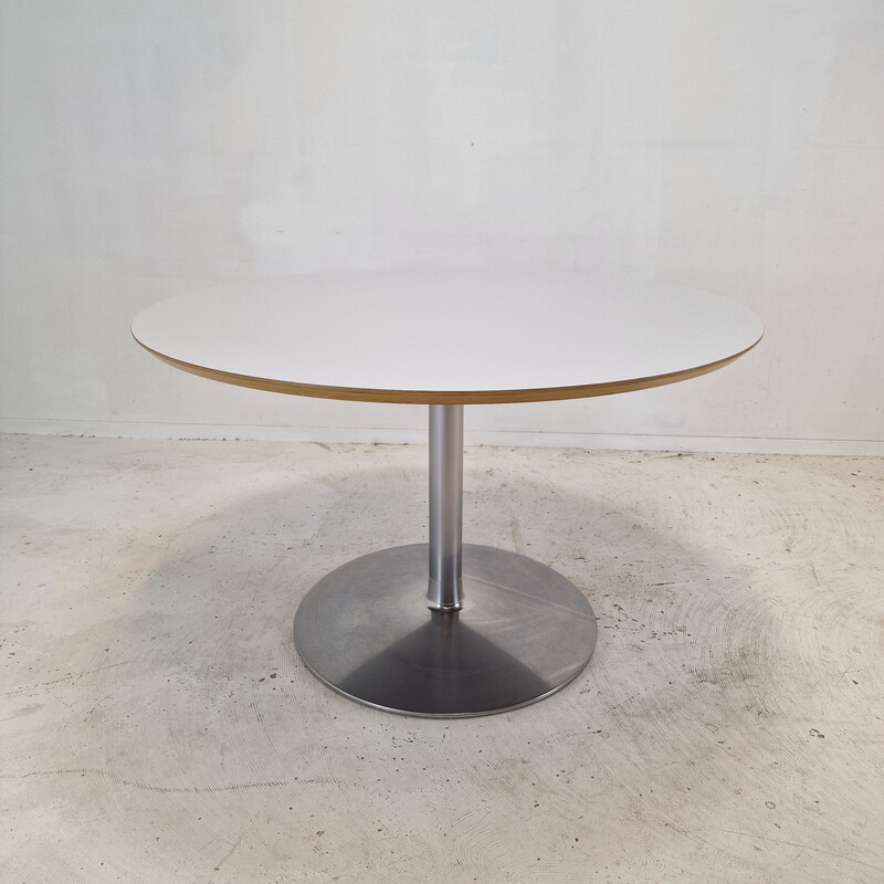 Vintage round dining table in white veneered wood by Pierre Paulin for Artifort, 1960