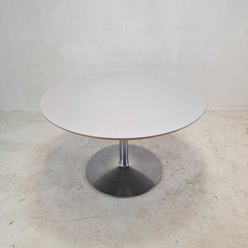 Vintage round dining table in white veneered wood by Pierre Paulin for Artifort, 1960