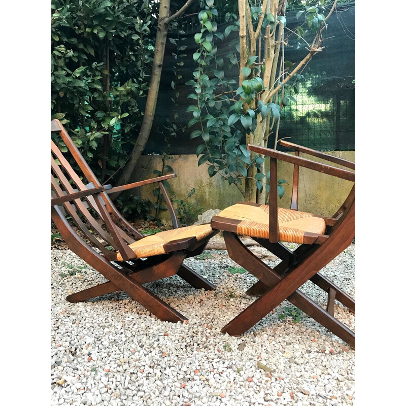 Ein Paar Vintage-Sessel aus Eiche und Stroh, 1960
