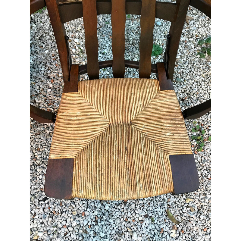 Pair of vintage oak and straw armchairs, 1960