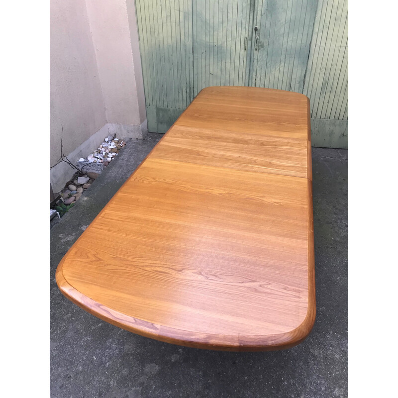 Vintage elm wood dining table with extension, 1980