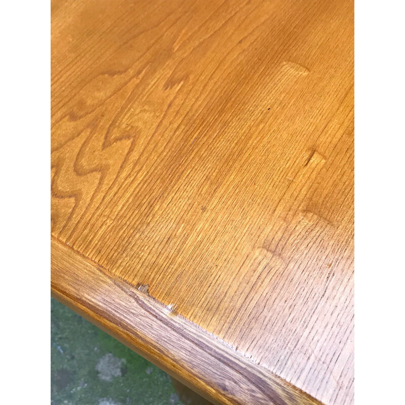 Vintage elm wood dining table with extension, 1980