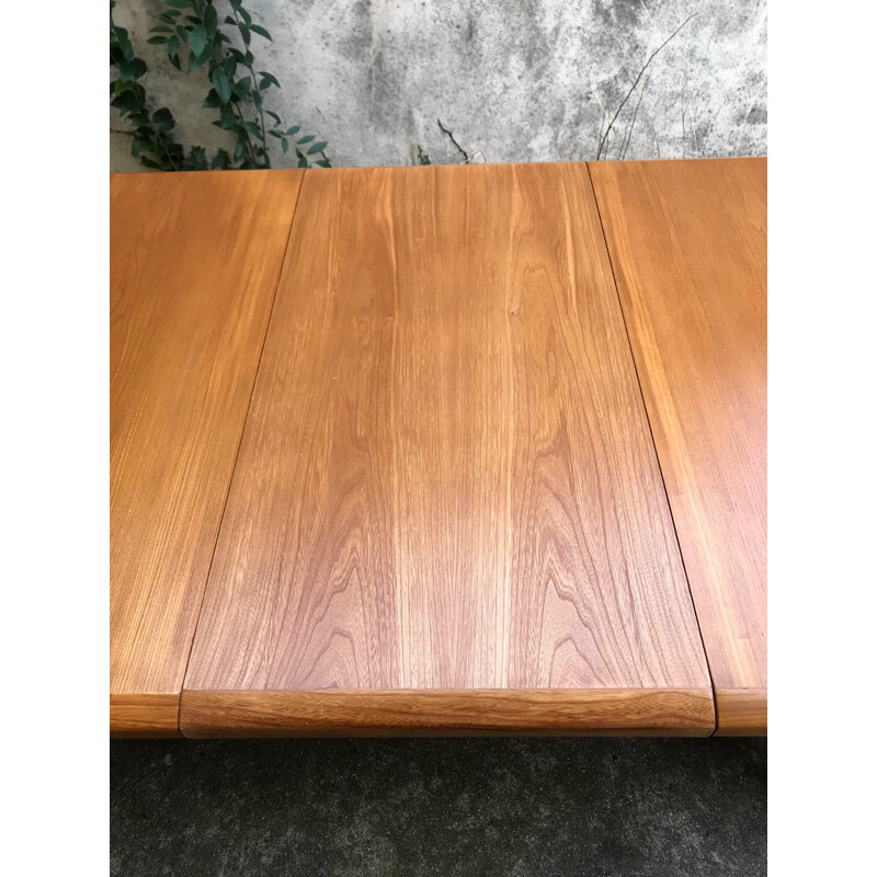 Vintage elm wood dining table with extension, 1980