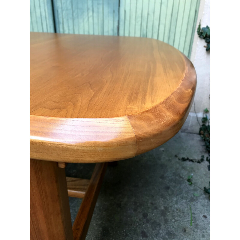 Vintage elm wood dining table with extension, 1980