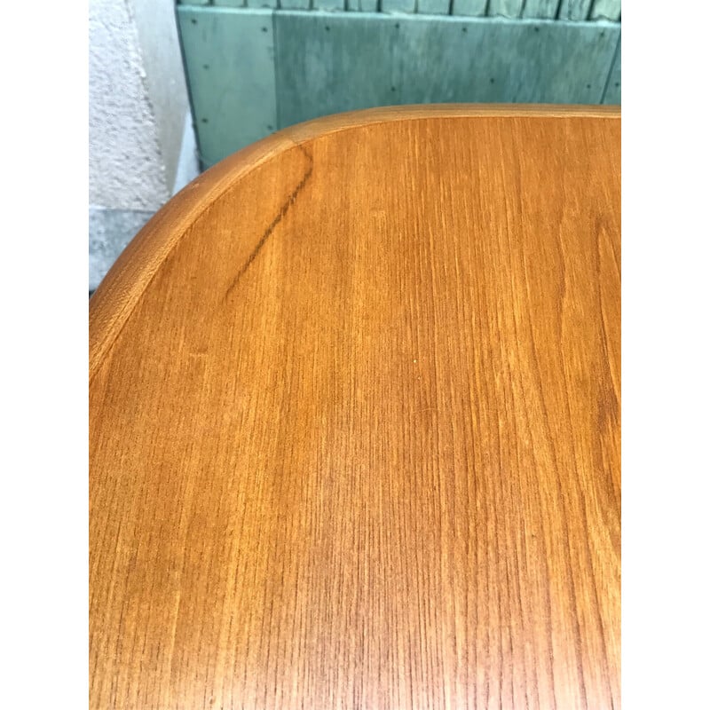 Mesa de comedor vintage de madera de olmo con hoja extensible, 1980
