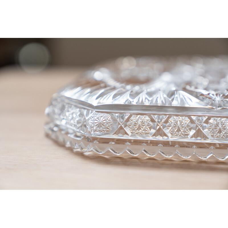 Vintage square hand-carved Bohemian crystal tray