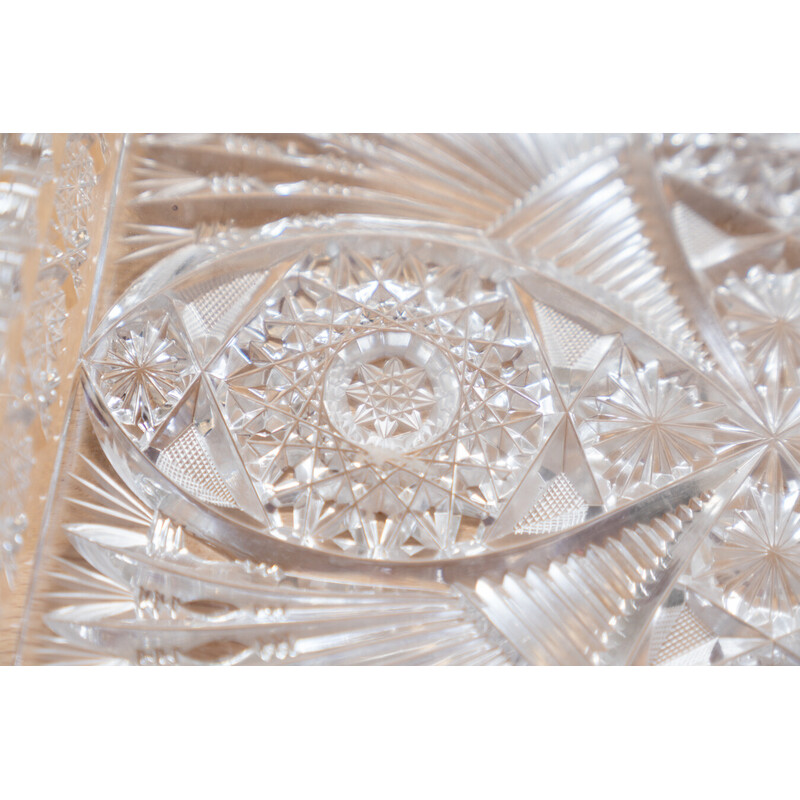 Vintage square hand-carved Bohemian crystal tray