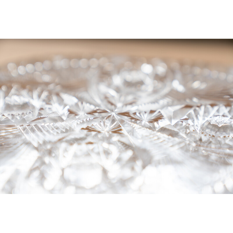 Vintage square hand-carved Bohemian crystal tray