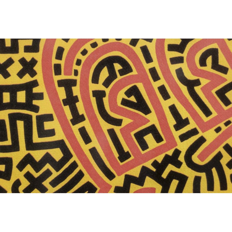 Serigrafía vintage en marco de roble rubio de Keith Haring, 1990