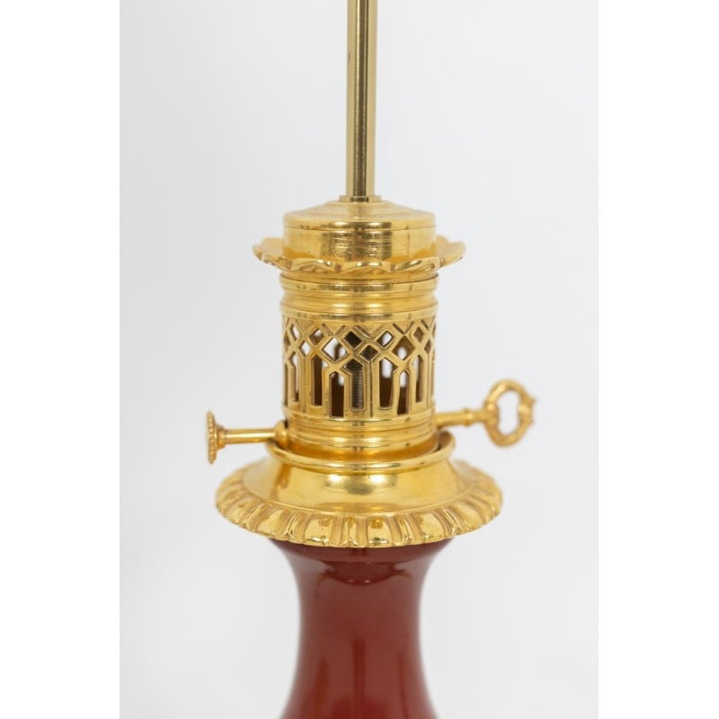 Paar Vintage-Lampen aus Bronze und ochsenblutrotem Porzellan, 1880