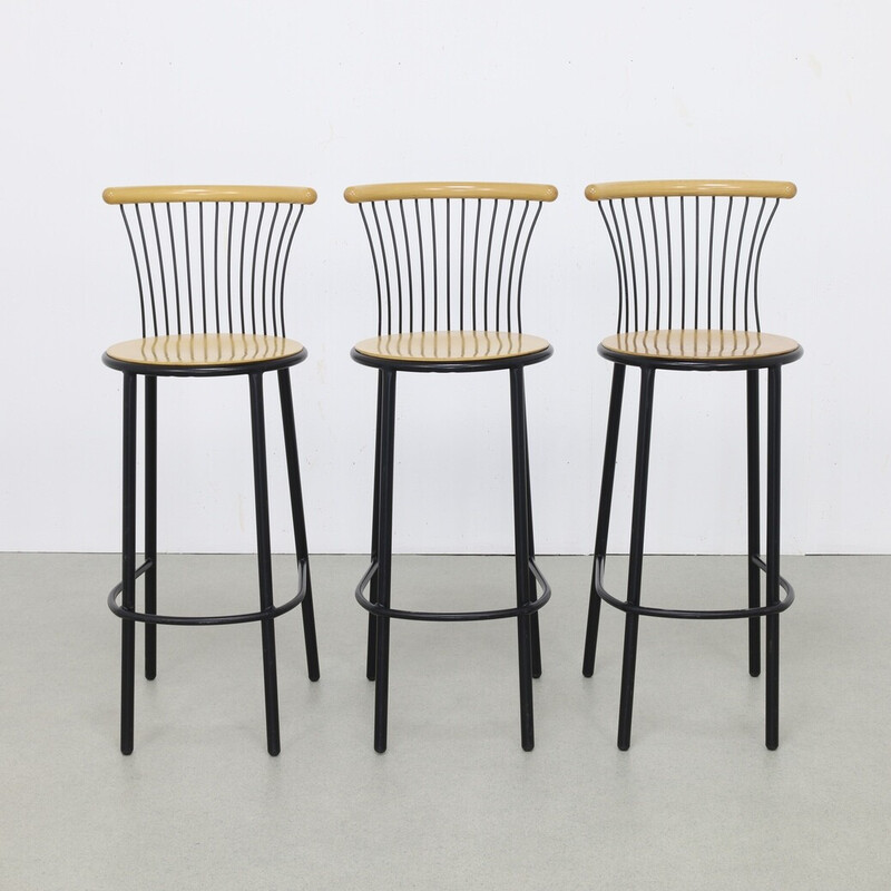 Set of 3 vintage bar stools, 1980