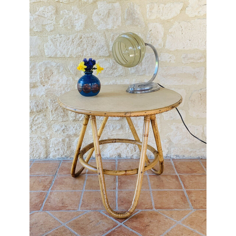 Vintage bamboo and rattan side table, 1960