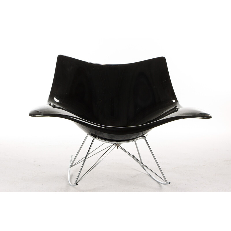 Fauteuil rocking chair vintage "Stingray" en plastique moulé noir et acier chromé de Thomas Pedersen pour Fredericia