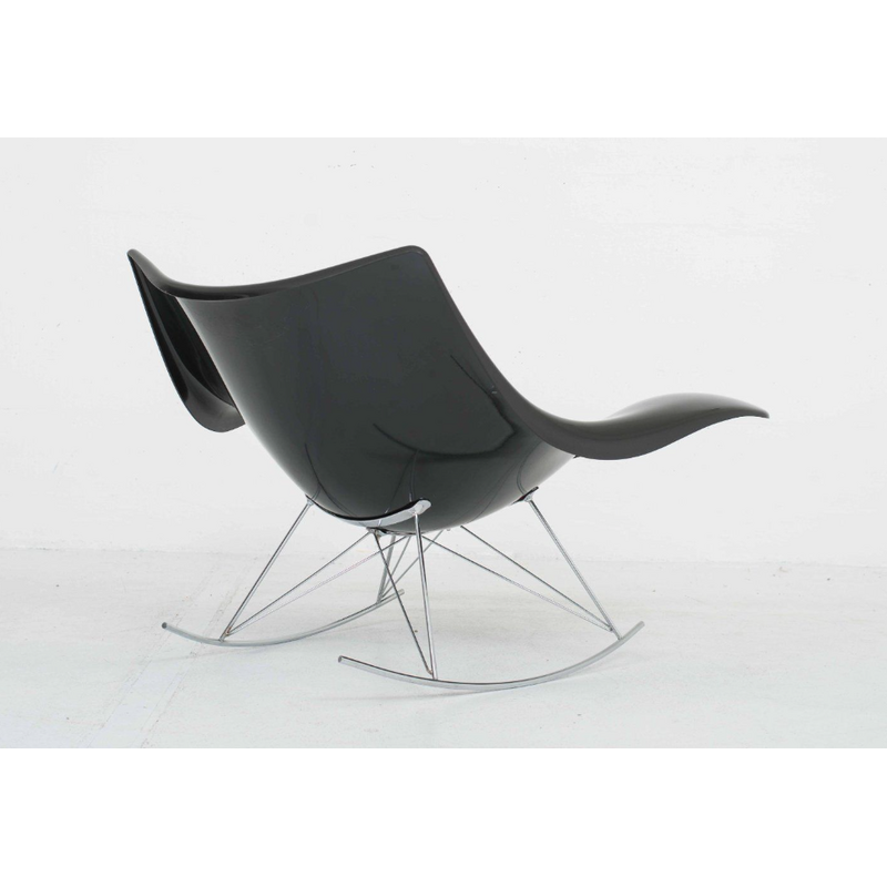 Fauteuil rocking chair vintage "Stingray" en plastique moulé noir et acier chromé de Thomas Pedersen pour Fredericia