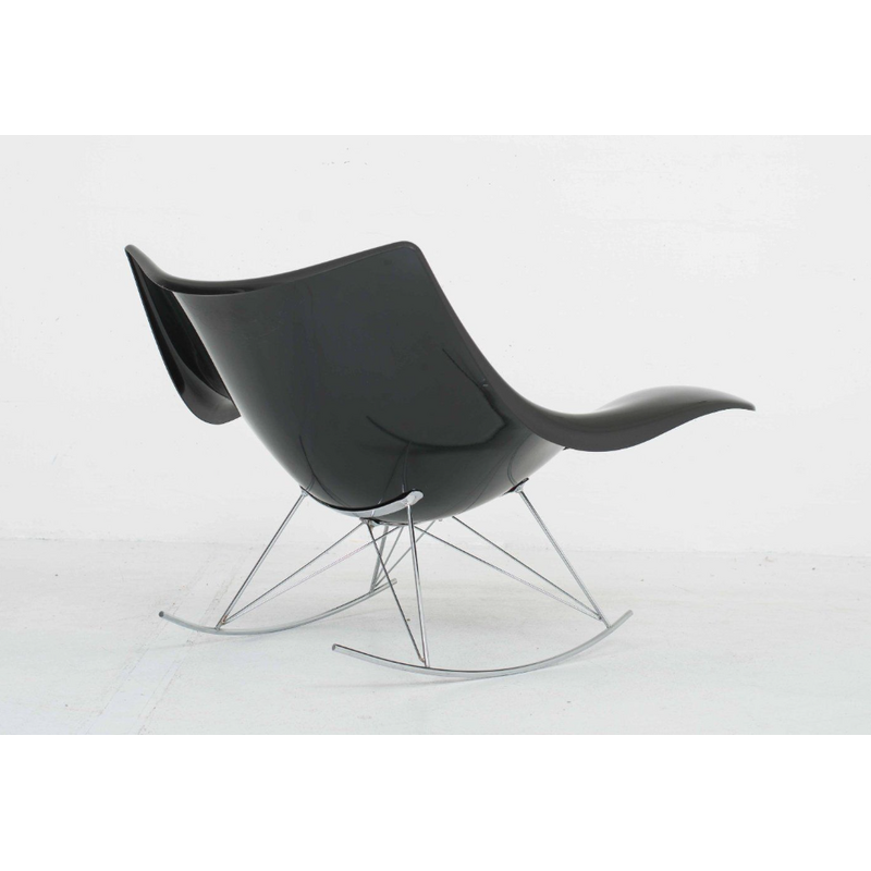 Vintage "Stingray" rocking chair in black molded plastic and chrome steel by Thomas Pedersen for Fredericia