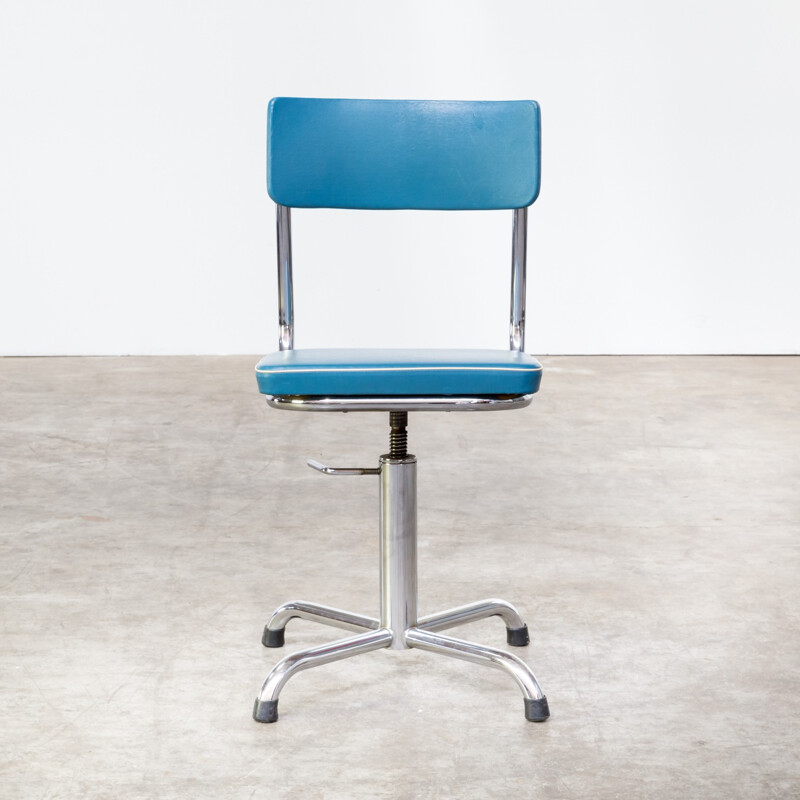 Classic adjustable small blue office chair - 1970s