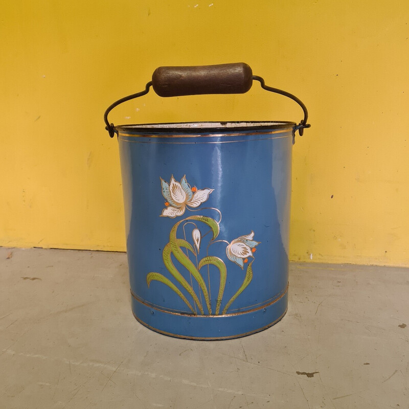 Vintage blue enamel bucket, France