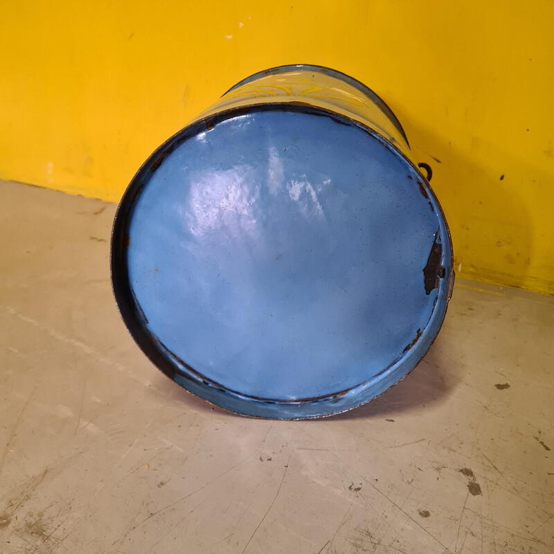Vintage blue enamel bucket, France