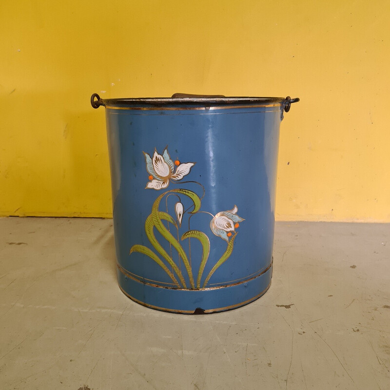 Vintage blue enamel bucket, France