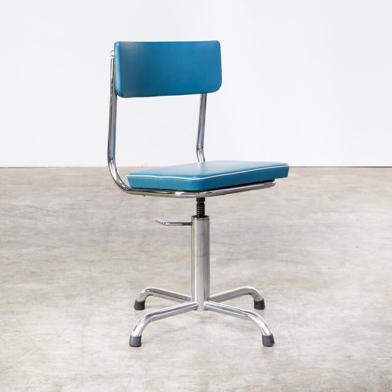 Classic adjustable small blue office chair - 1970s