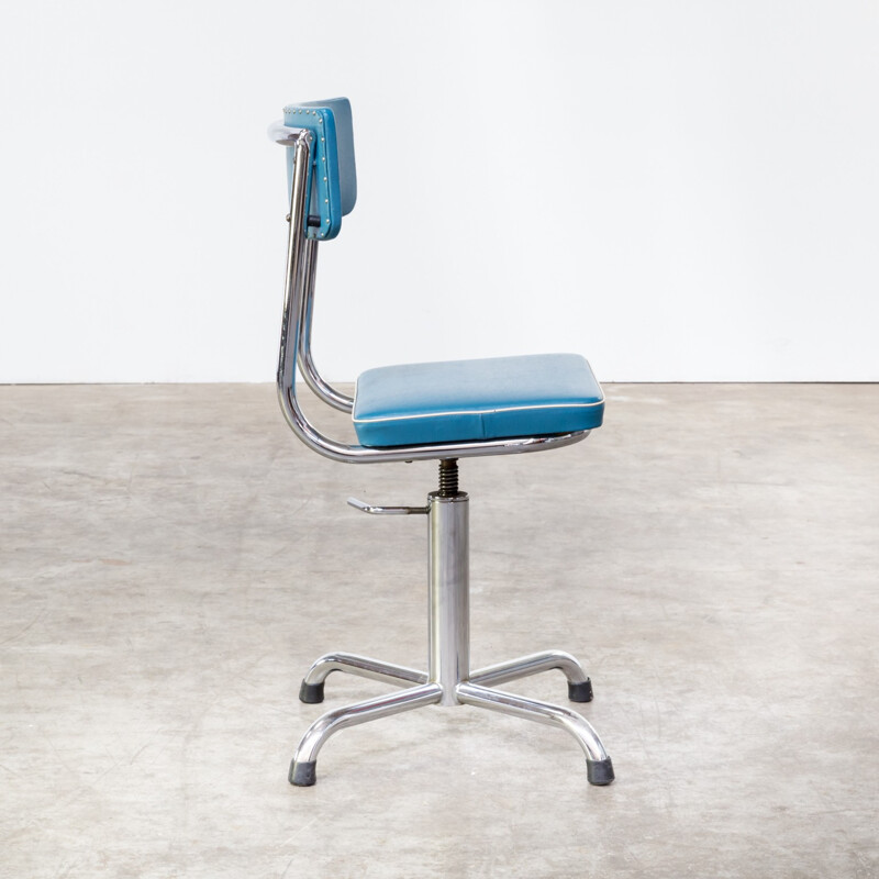 Classic adjustable small blue office chair - 1970s