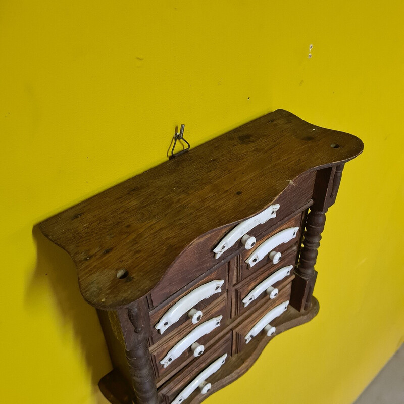 Armoire à épices vintage en bois et porcelaine, France