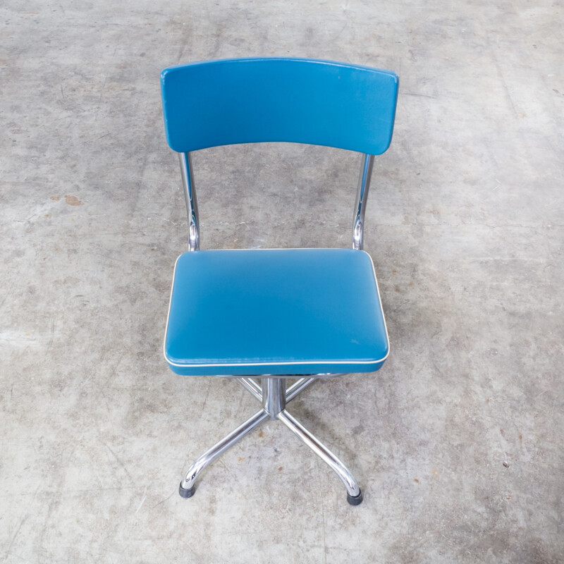 Classic adjustable small blue office chair - 1970s