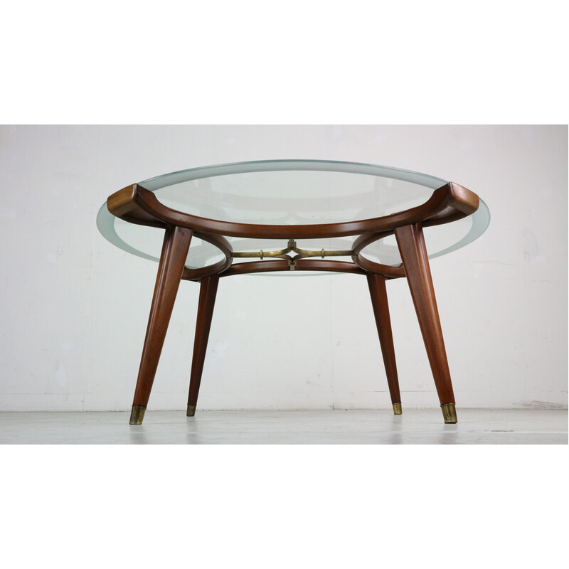 Vintage brass and walnut coffee table by William Watting for Fristho, Netherlands 1950