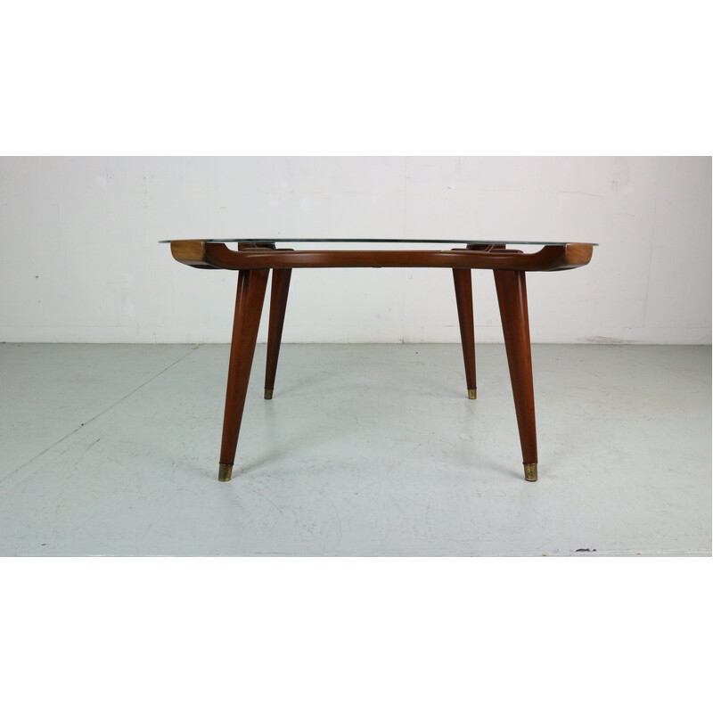 Vintage brass and walnut coffee table by William Watting for Fristho, Netherlands 1950