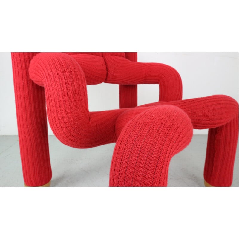 Vintage "Ekstrem" fauteuil in hout en stof van Terje Ekström voor Stokke, Noorwegen 1970