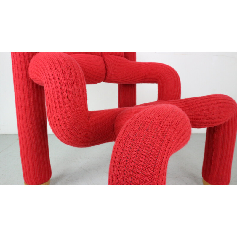 Vintage "Ekstrem" Sessel aus Holz und Stoff von Terje Ekström für Stokke, Norwegen 1970