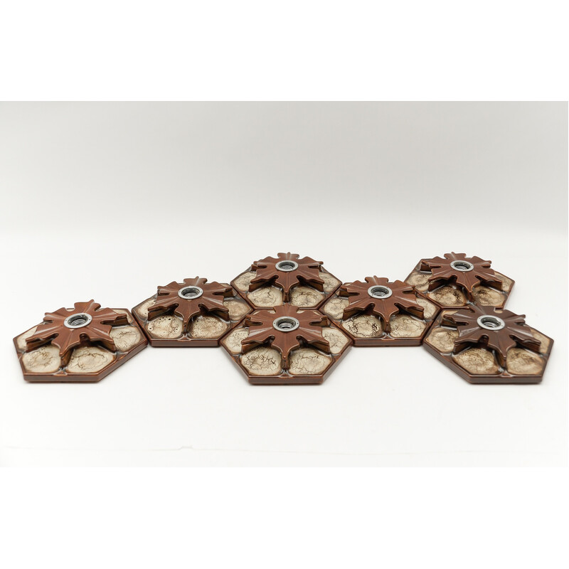 Conjunto de 7 candeeiros de parede vintage em cerâmica castanha, Alemanha 1970