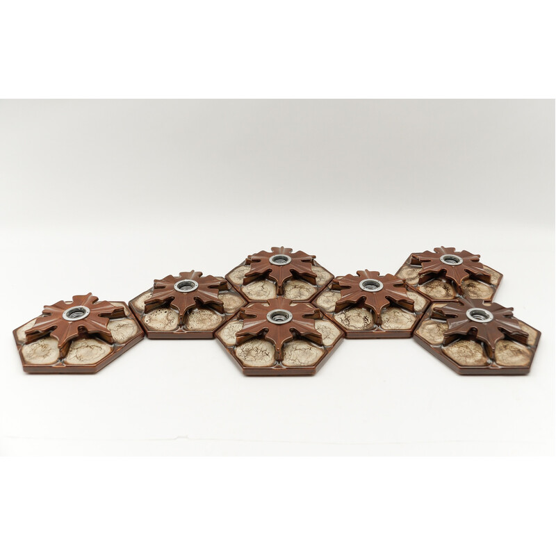 Set of 7 vintage brown ceramic wall lamp, Germany 1970