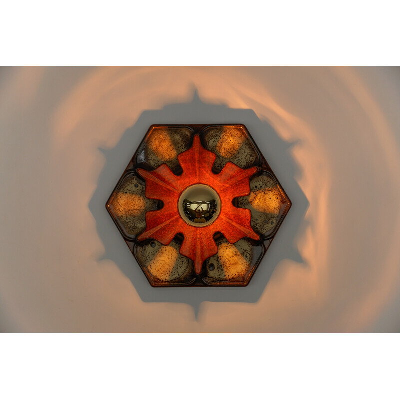 Set di 7 lampade da parete vintage in ceramica marrone, Germania 1970