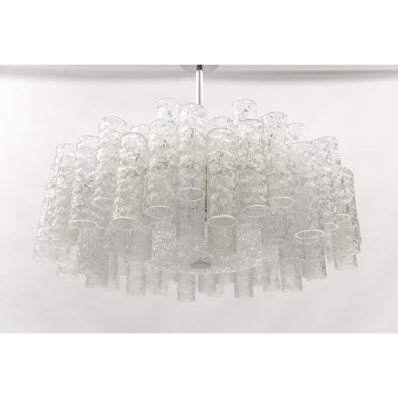 Vintage 2-tier glazed glass chandelier for Doria Leuchten, Germany 1960