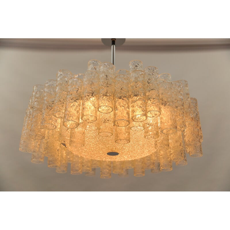 Vintage 2-tier glazed glass chandelier for Doria Leuchten, Germany 1960