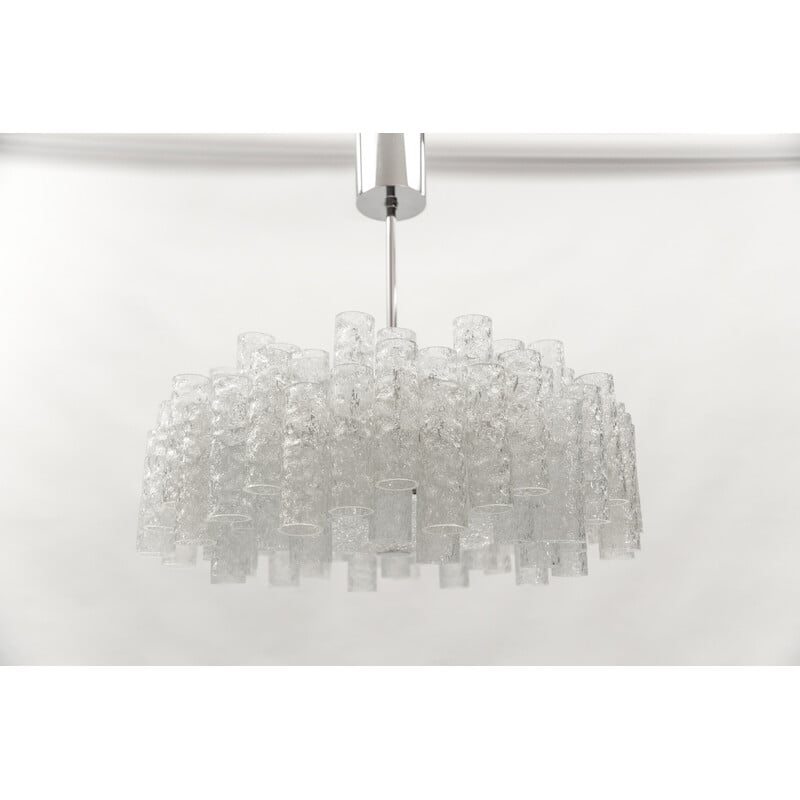 Vintage 2-tier glazed glass chandelier for Doria Leuchten, Germany 1960