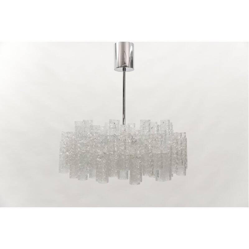 Vintage 2-tier glazed glass chandelier for Doria Leuchten, Germany 1960