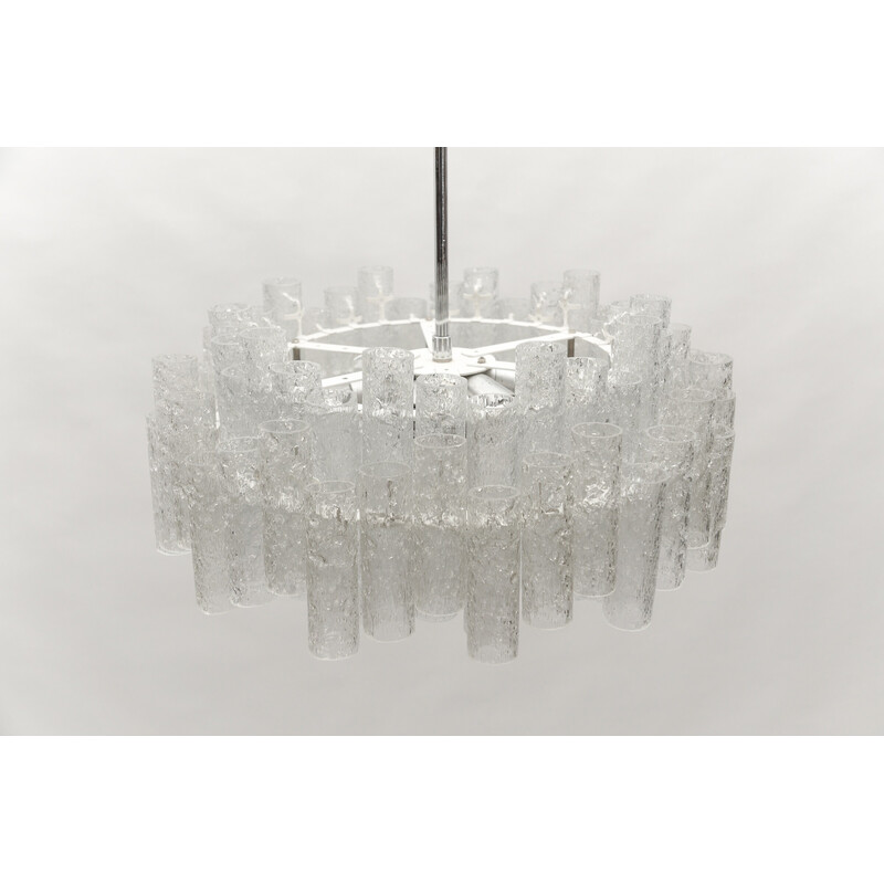 Vintage 2-tier glazed glass chandelier for Doria Leuchten, Germany 1960