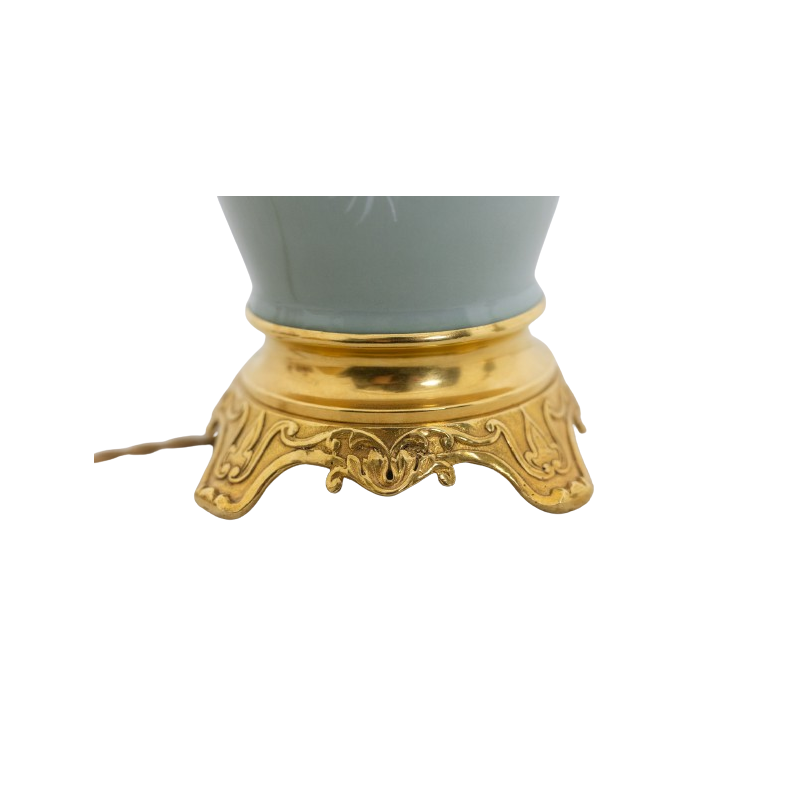 Pareja de lámparas antiguas de porcelana de Celadón y bronce, Francia 1880