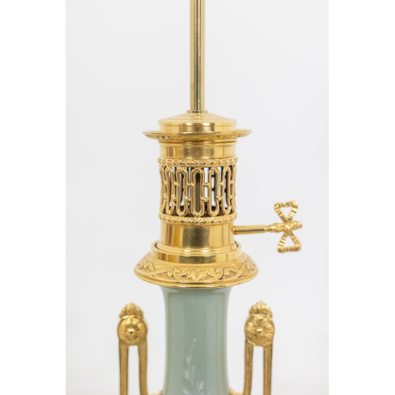 Paar Vintage-Lampen Céladon aus Porzellan und Bronze, Frankreich 1880