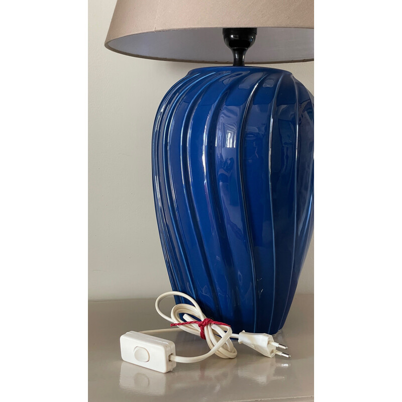 Vintage blauwe keramische lamp, 1980